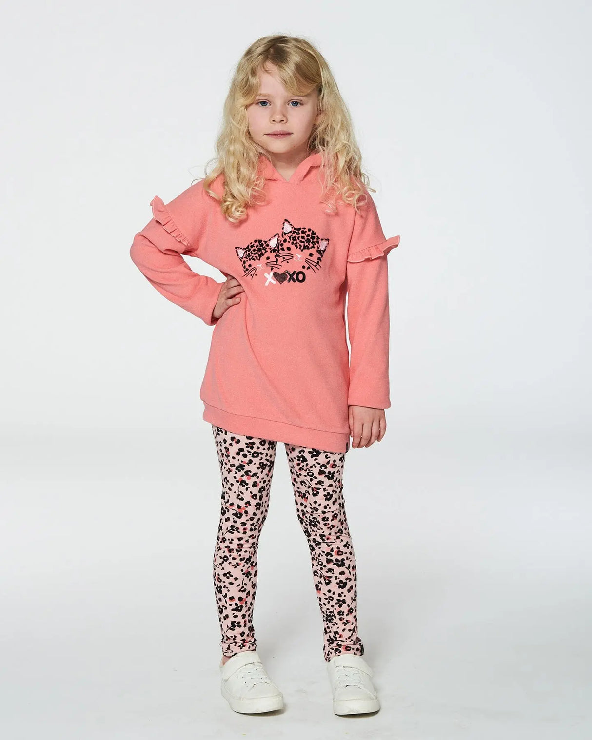 Super Soft Hooded Tunic With Frill Coral | Deux par Deux | Jenni Kidz