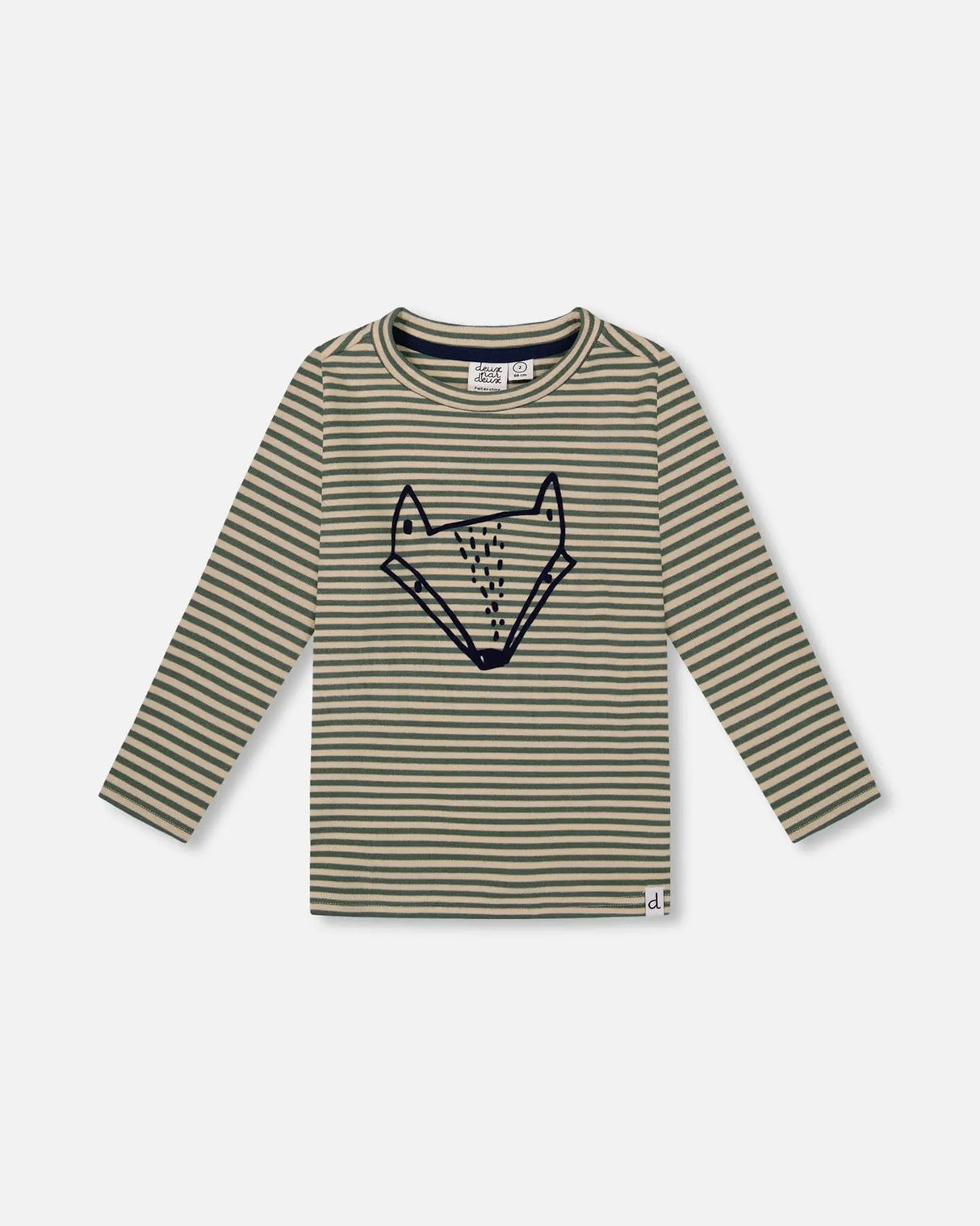 Super Soft Striped T-Shirt With Print Green And Beige | Deux par Deux | Jenni Kidz