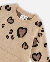 Sweater Dress With Heart Jacquard Beige Mix | Deux par Deux | Jenni Kidz