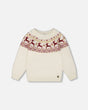 Sweater With Christmas Intarsia Off White And Red | Deux par Deux | Jenni Kidz