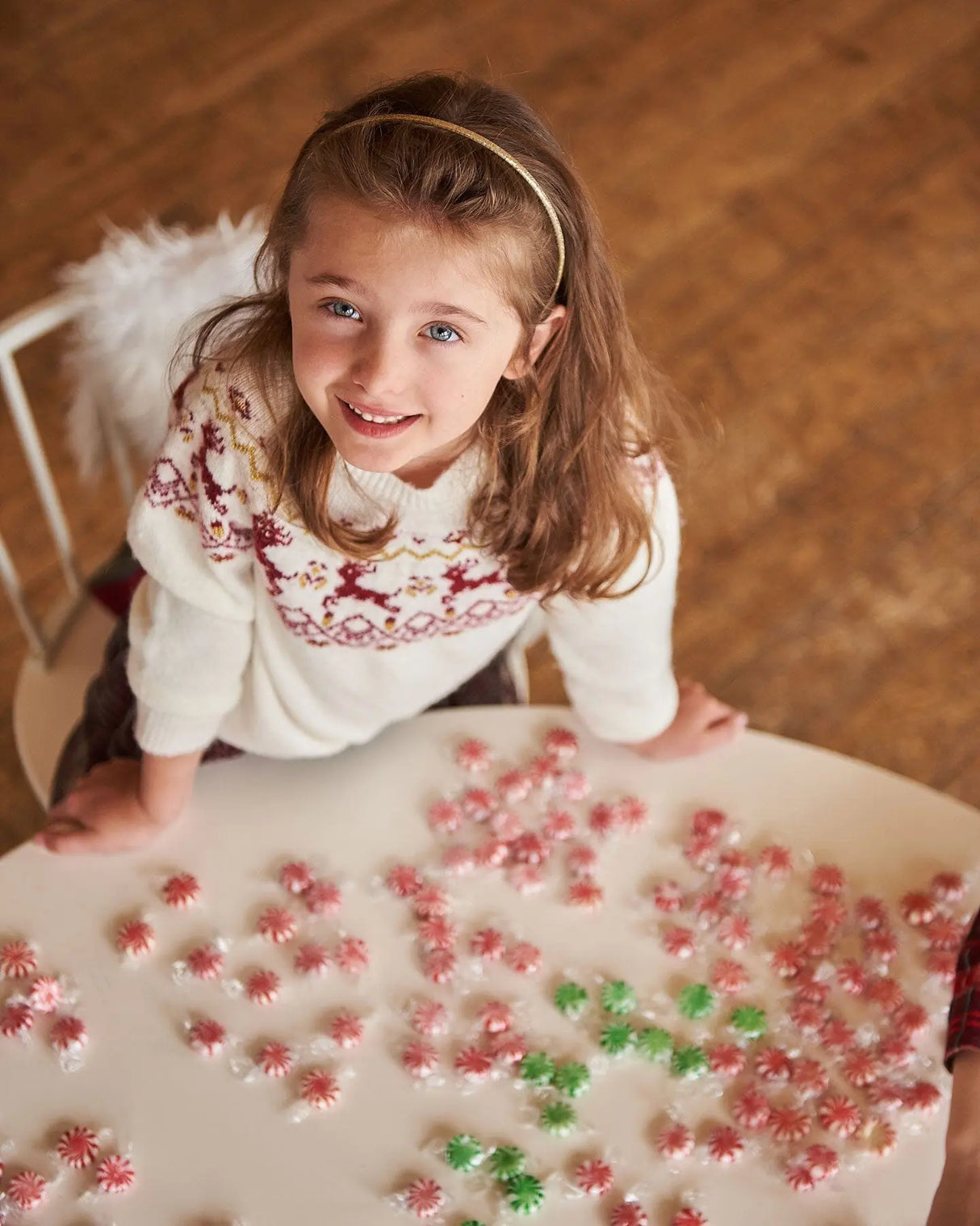 Sweater With Christmas Intarsia Off White And Red | Deux par Deux | Jenni Kidz