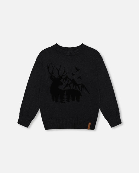 Sweater With Deer Flocking Dark Gray | Deux par Deux | Jenni Kidz