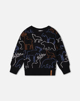 Sweater With Intarsia Animal Forest Black | Deux par Deux | Jenni Kidz