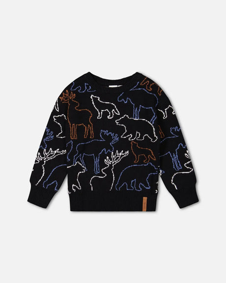 Sweater With Intarsia Animal Forest Black | Deux par Deux | Jenni Kidz