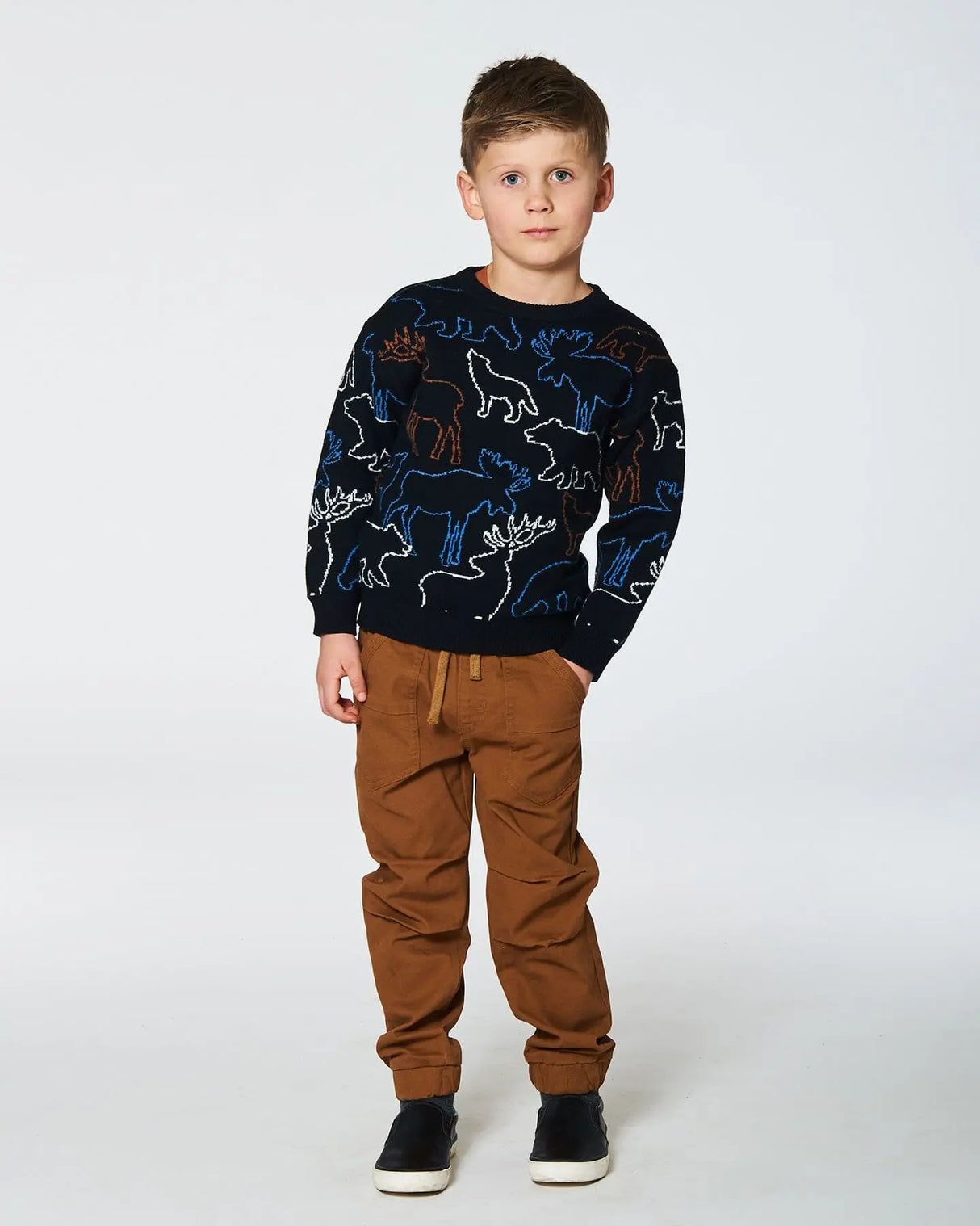 Sweater With Intarsia Animal Forest Black | Deux par Deux | Jenni Kidz