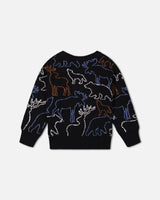 Sweater With Intarsia Animal Forest Black | Deux par Deux | Jenni Kidz