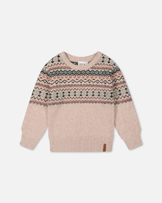 Sweater With Norwegian Jacquard Beige Mix | Deux par Deux | Jenni Kidz