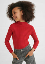 Ribbed Knit Mockneck Long Sleeve - Red Girls | Mayoral - Jenni Kidz