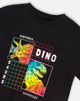 T-Shirt Black Dinosaur Print | Deux par Deux | Jenni Kidz