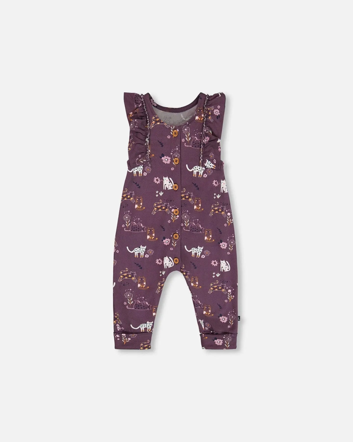 T-Shirt With Brushed Overall Set Mauve Printed Cats | Deux par Deux | Jenni Kidz