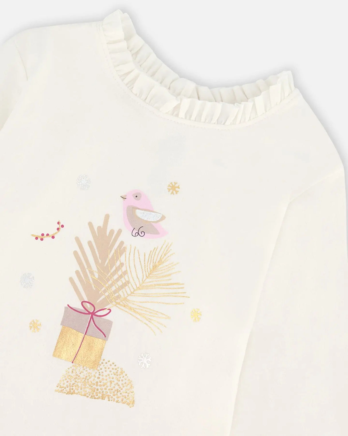 T-Shirt With Frill And Print Off White | Deux par Deux | Jenni Kidz