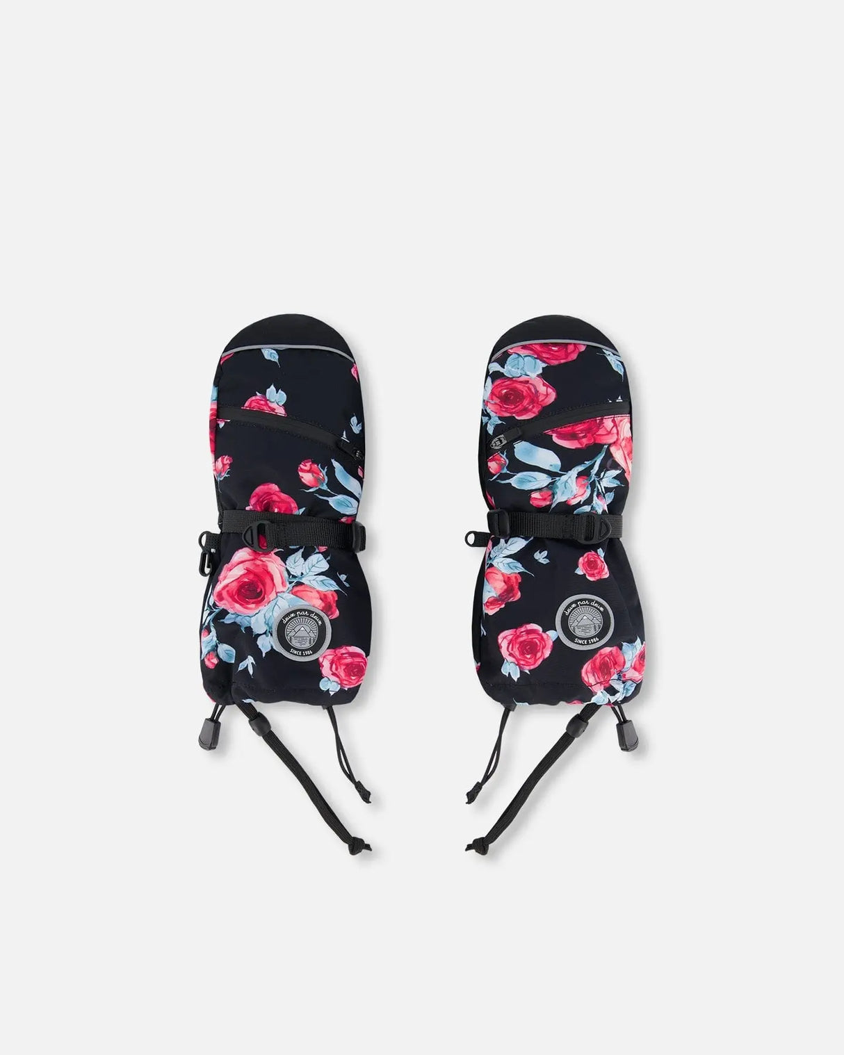 Technical Mittens Black Printed Roses | Deux par Deux | Jenni Kidz