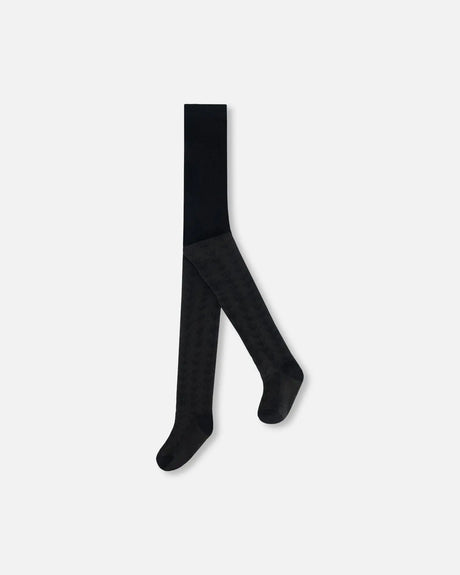 Tonal Jacquard Tights Black | Deux par Deux | Jenni Kidz