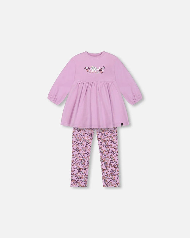 Tunic And Printed Leggings Set Lilac Mini Flowers | Deux par Deux | Jenni Kidz