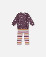 Tunic Mauve Printed Cats And Striped Leggings Set | Deux par Deux | Jenni Kidz