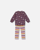 Tunic Mauve Printed Cats And Striped Leggings Set | Deux par Deux | Jenni Kidz