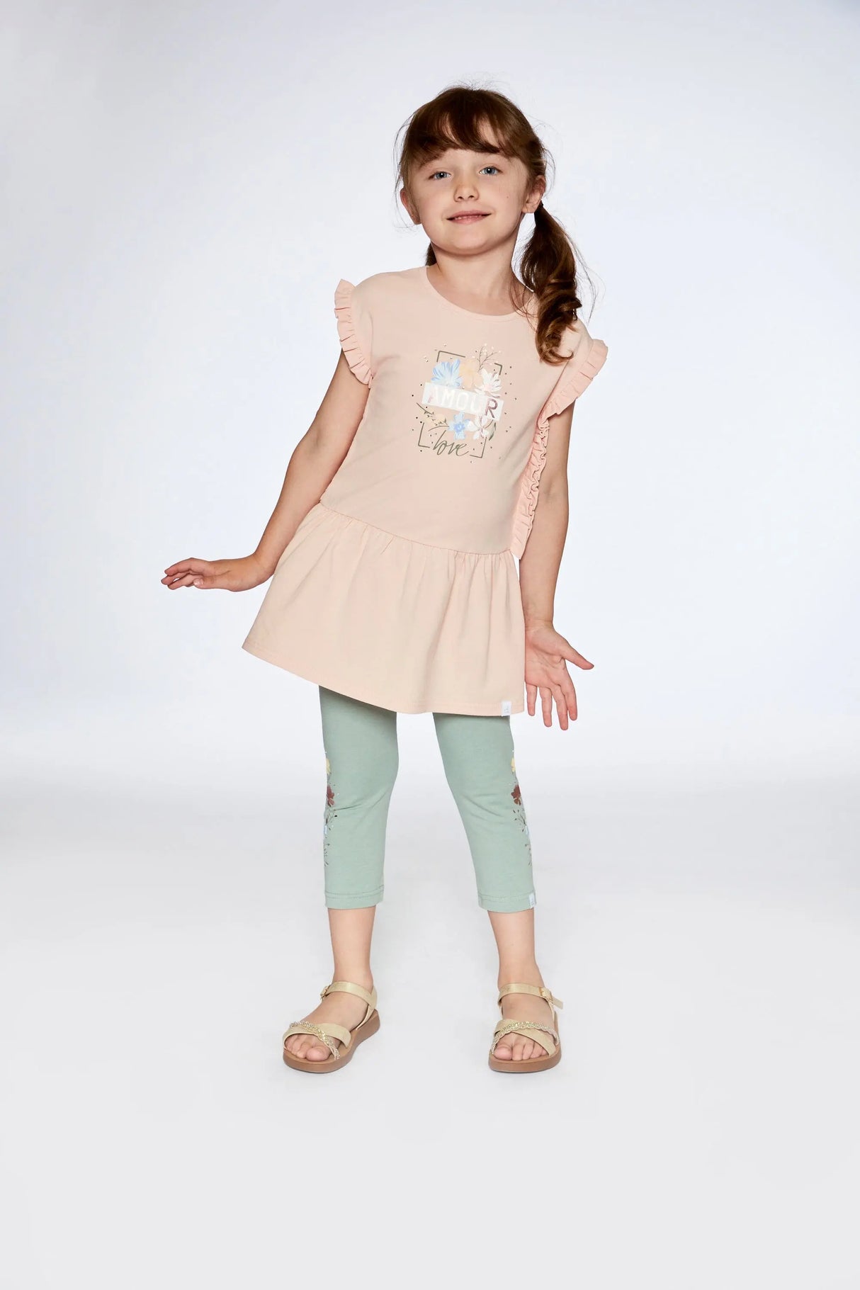 Tunic With Frills And Print Blush Pink | Deux par Deux | Jenni Kidz