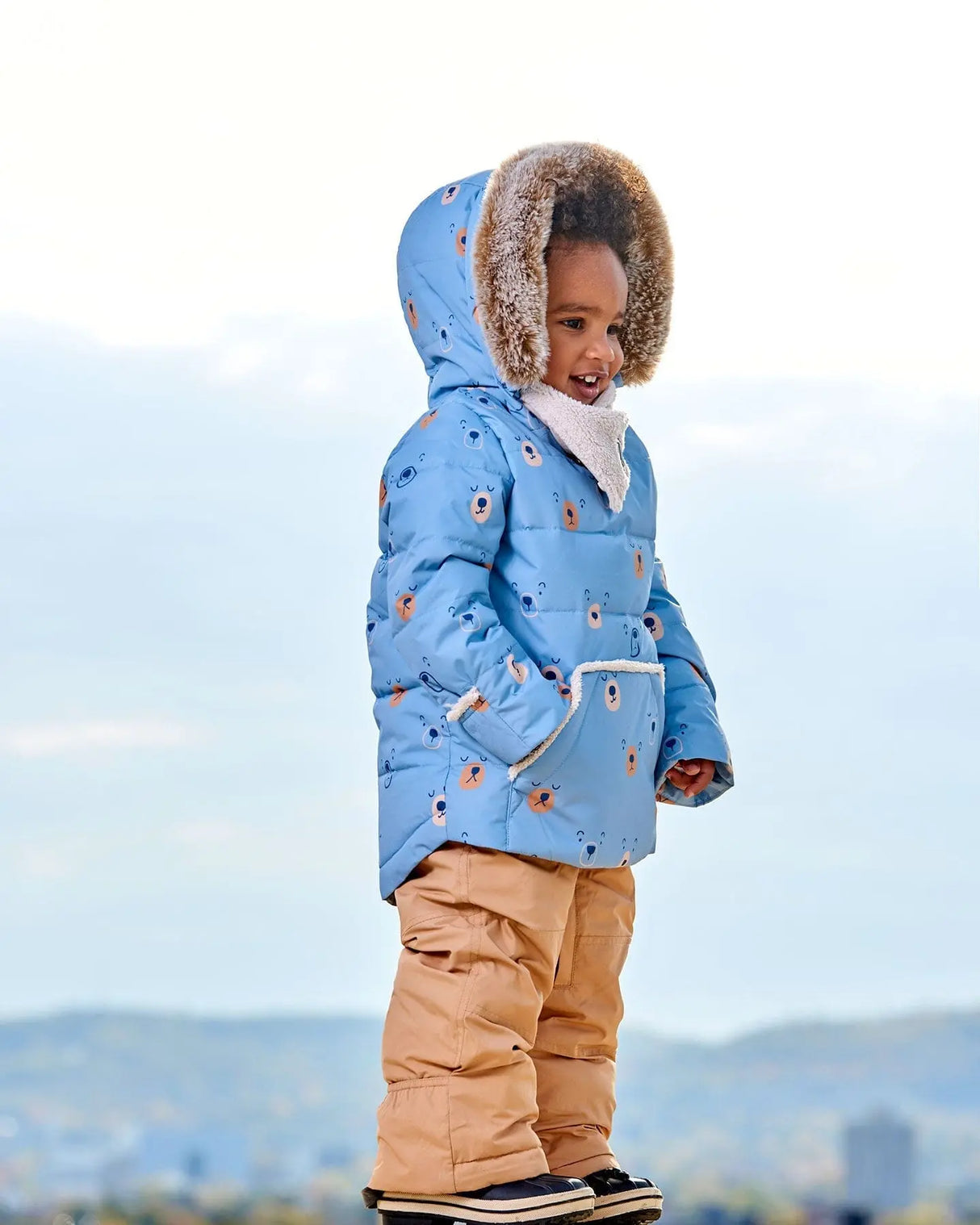 Two Piece Baby Snowsuit Blue Printed Bear Face And Doe | Deux par Deux | Jenni Kidz