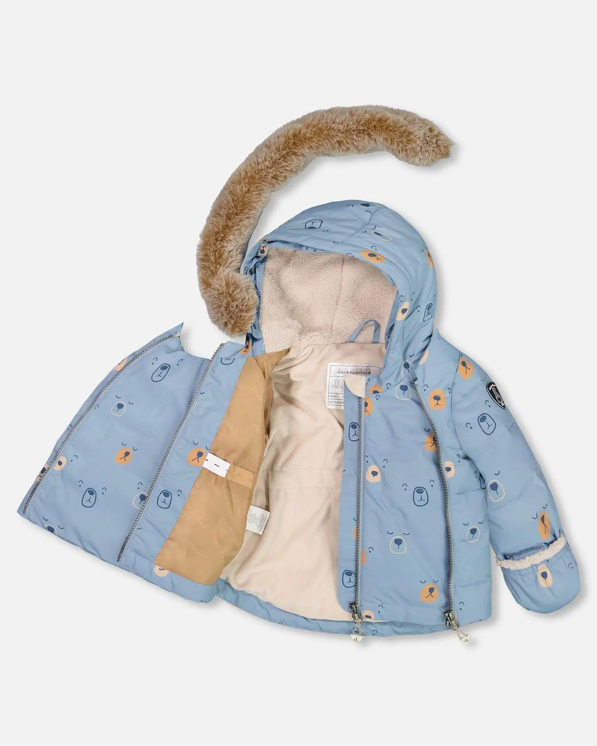 Two Piece Baby Snowsuit Blue Printed Bear Face And Doe | Deux par Deux | Jenni Kidz