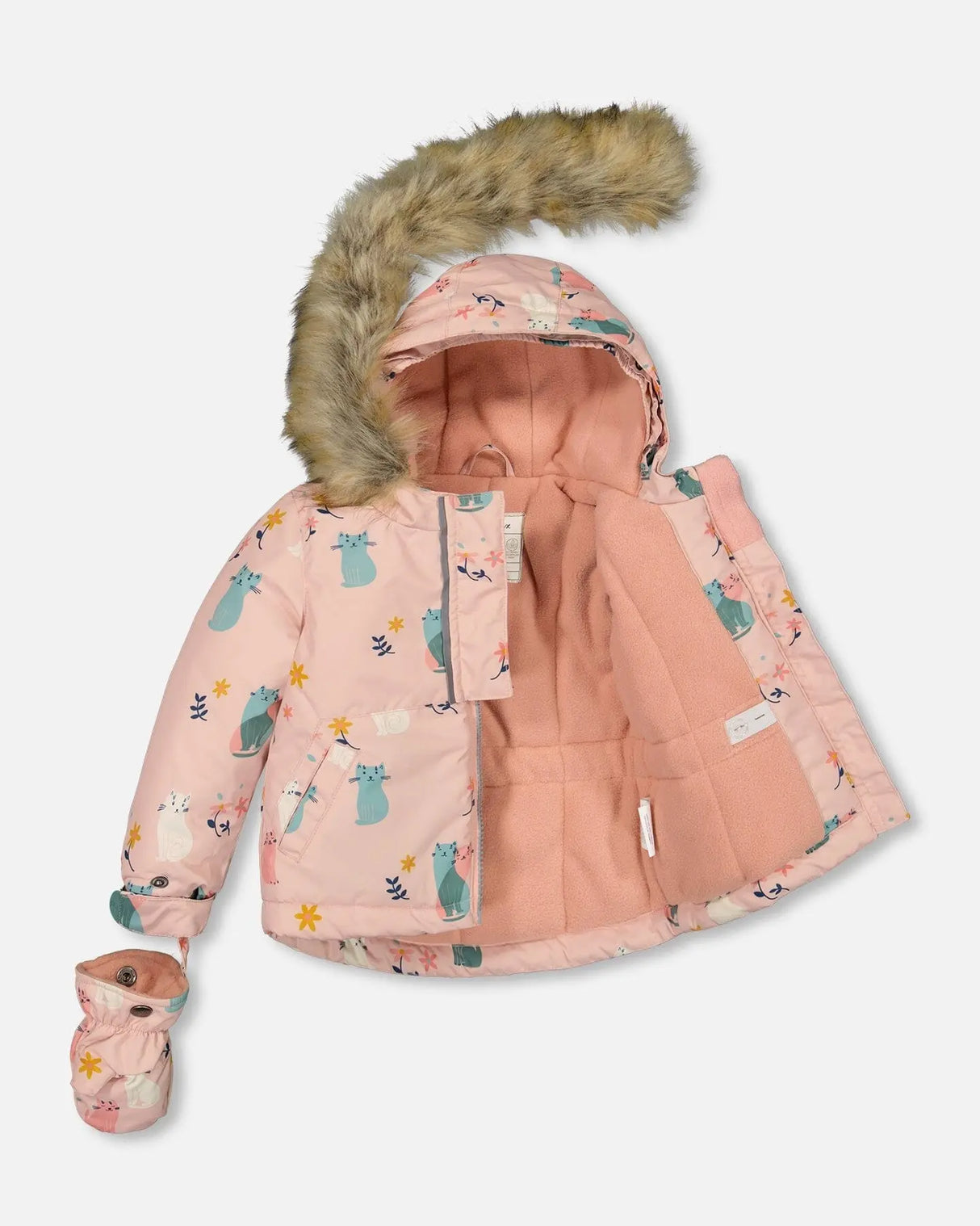 Two Piece Baby Snowsuit Sage Green And Printed Cats | Deux par Deux | Jenni Kidz