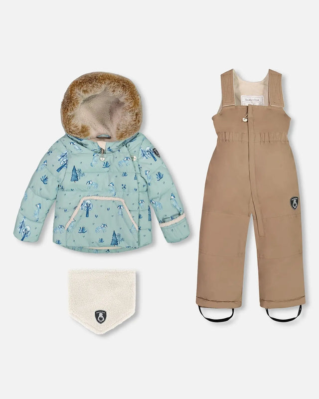 Two Piece Baby Snowsuit Sage Printed Racoons | Deux par Deux | Jenni Kidz