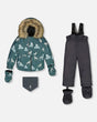 Two Piece Baby Snowsuit Sage Printed Wolves And Dark Grey | Deux par Deux | Jenni Kidz