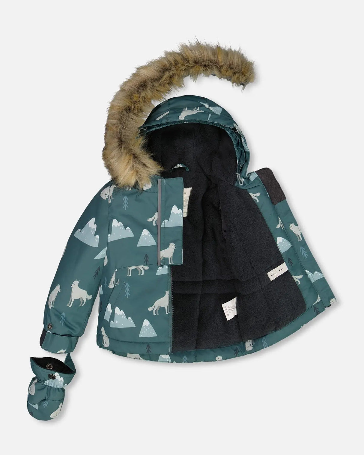 Two Piece Baby Snowsuit Sage Printed Wolves And Dark Grey | Deux par Deux | Jenni Kidz