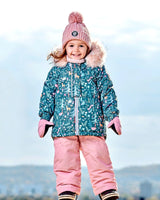 Two Piece Baby Snowsuit Silver Pink Printed Woodland Animals | Deux par Deux | Jenni Kidz