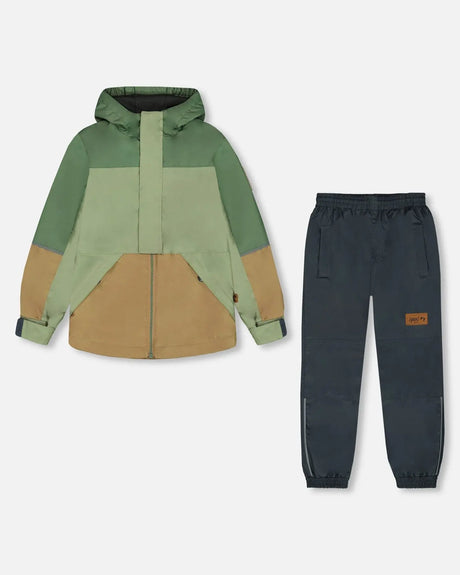 Two-Piece Mid-Season Outerwear Set Pale Green, Sage, Tan, And Gray | Deux par Deux | Jenni Kidz