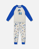 Two-Piece Organic Cotton Pajama Set Beige Monkey Print | Deux par Deux | Jenni Kidz