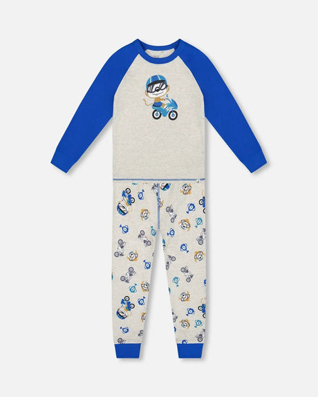 Two-Piece Organic Cotton Pajama Set Beige Monkey Print | Deux par Deux | Jenni Kidz