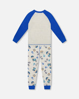 Two-Piece Organic Cotton Pajama Set Beige Monkey Print | Deux par Deux | Jenni Kidz