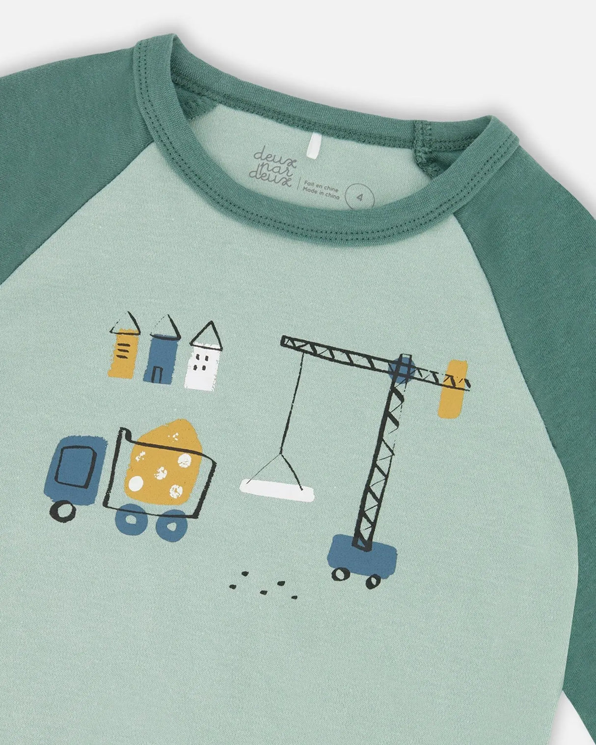 Two-Piece Organic Cotton Pajama Set Teal Construction Print | Deux par Deux | Jenni Kidz