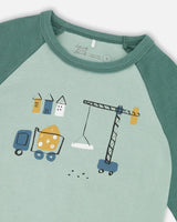 Two-Piece Organic Cotton Pajama Set Teal Construction Print | Deux par Deux | Jenni Kidz