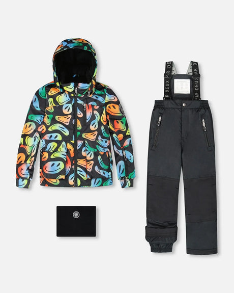 Two-Piece Play Snowsuit With Allover Print Jacket Smiley Face | Deux par Deux | Jenni Kidz