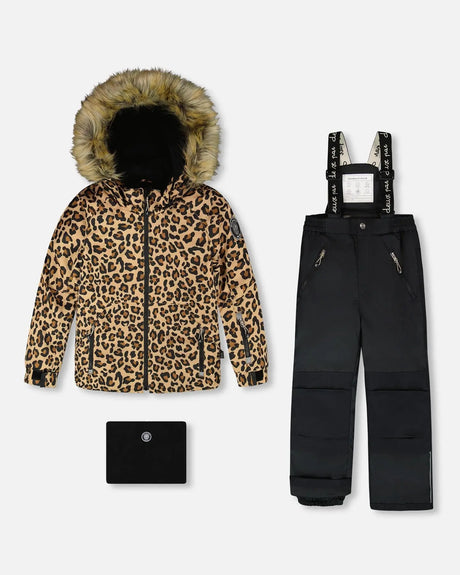 Two-Piece Play Snowsuit With Animal Print Jacket Black | Deux par Deux | Jenni Kidz