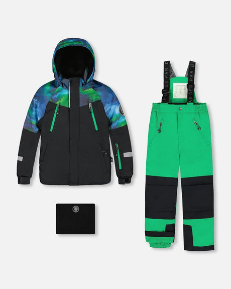 Two-Piece Play Snowsuit With Colorblocked Jacket Green | Deux par Deux | Jenni Kidz