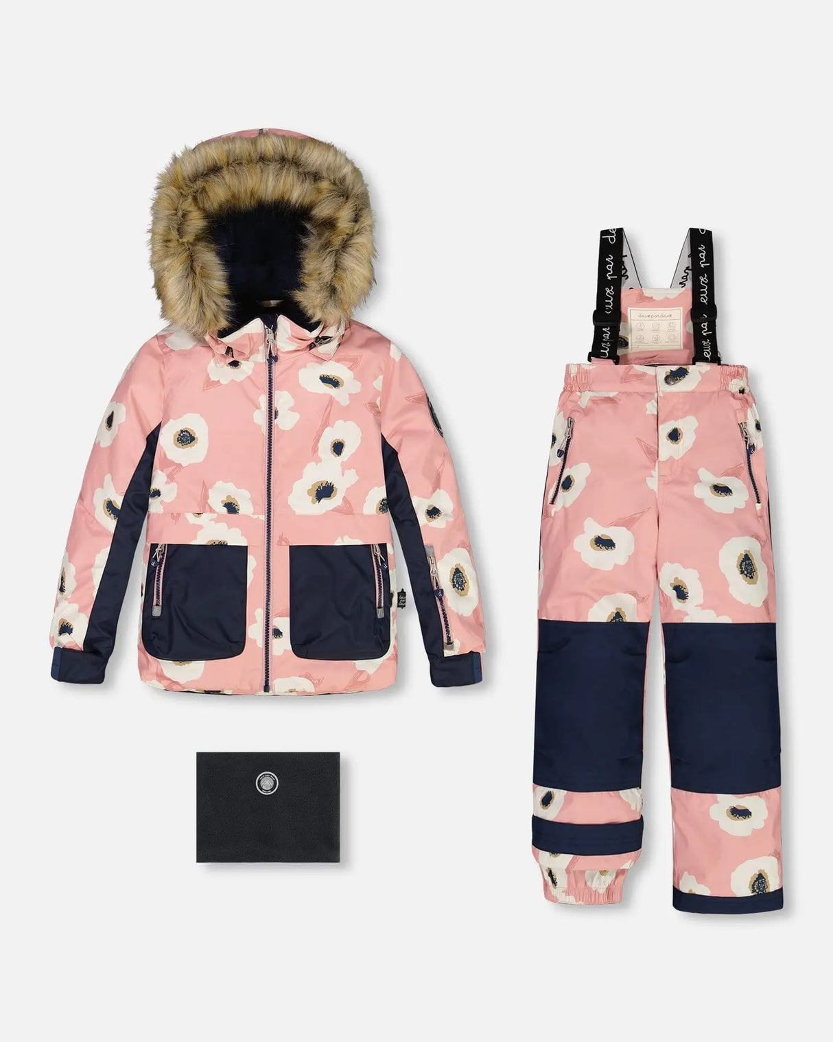 Two Piece Snowsuit Allover Print Pink Printed Off White Flowers | Deux par Deux | Jenni Kidz