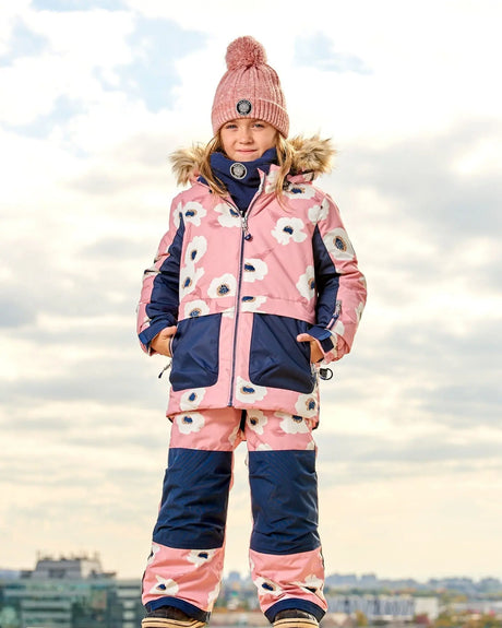 Two Piece Snowsuit Allover Print Pink Printed Off White Flowers | Deux par Deux | Jenni Kidz