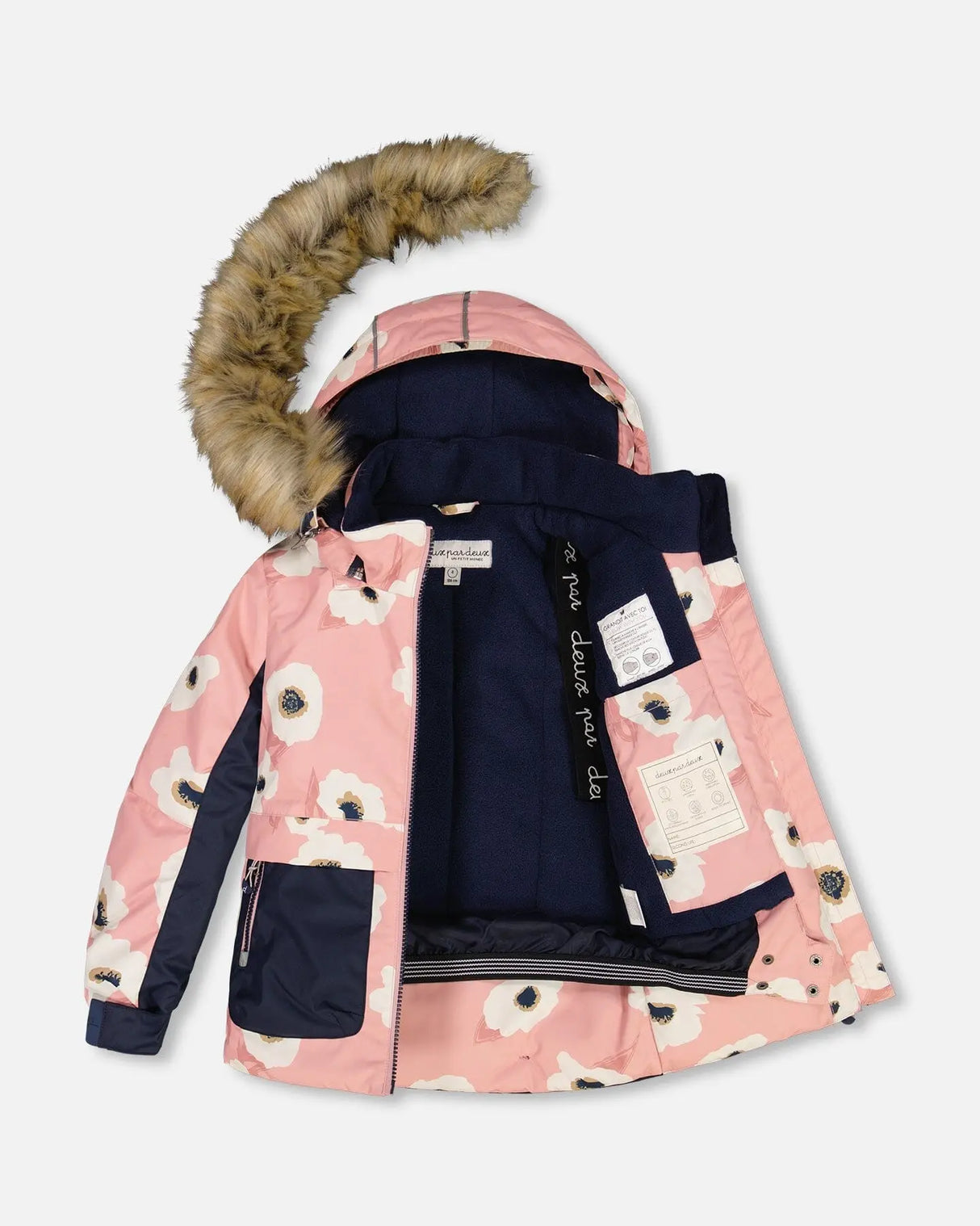 Two Piece Snowsuit Allover Print Pink Printed Off White Flowers | Deux par Deux | Jenni Kidz