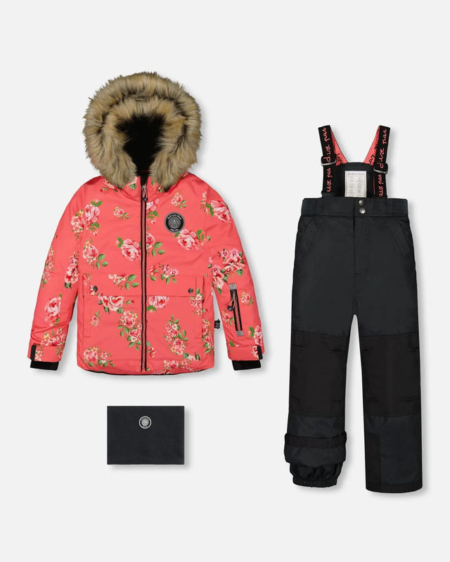 Two Piece Snowsuit Black Printed Coral Flowers | Deux par Deux | Jenni Kidz