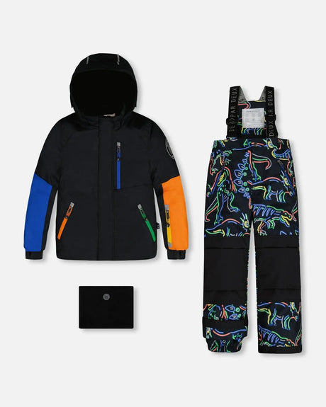 Two Piece Snowsuit Black Printed Dinos | Deux par Deux | Jenni Kidz