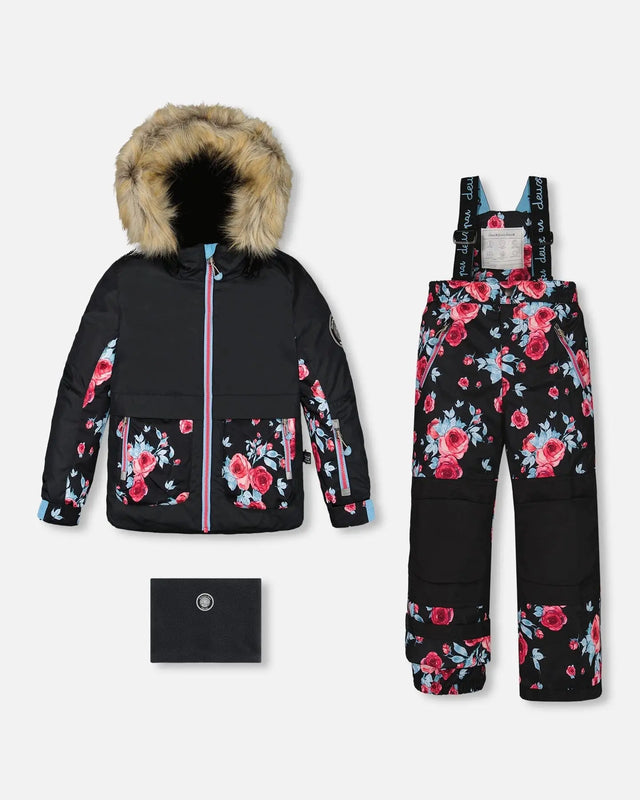 Two Piece Snowsuit Black Printed Roses | Deux par Deux | Jenni Kidz