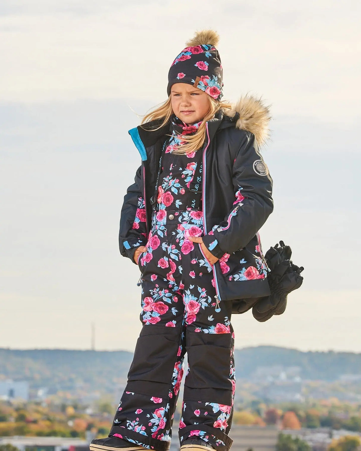 Two Piece Snowsuit Black Printed Roses | Deux par Deux | Jenni Kidz