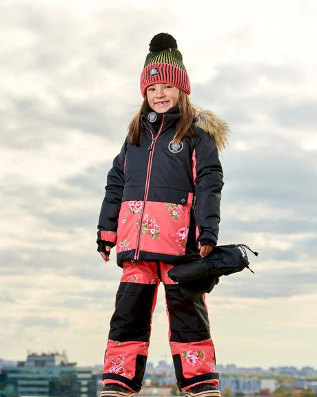 Two Piece Snowsuit Black With Print Pant Printed Coral Flowers | Deux par Deux | Jenni Kidz