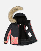 Two Piece Snowsuit Black With Print Pant Printed Coral Flowers | Deux par Deux | Jenni Kidz