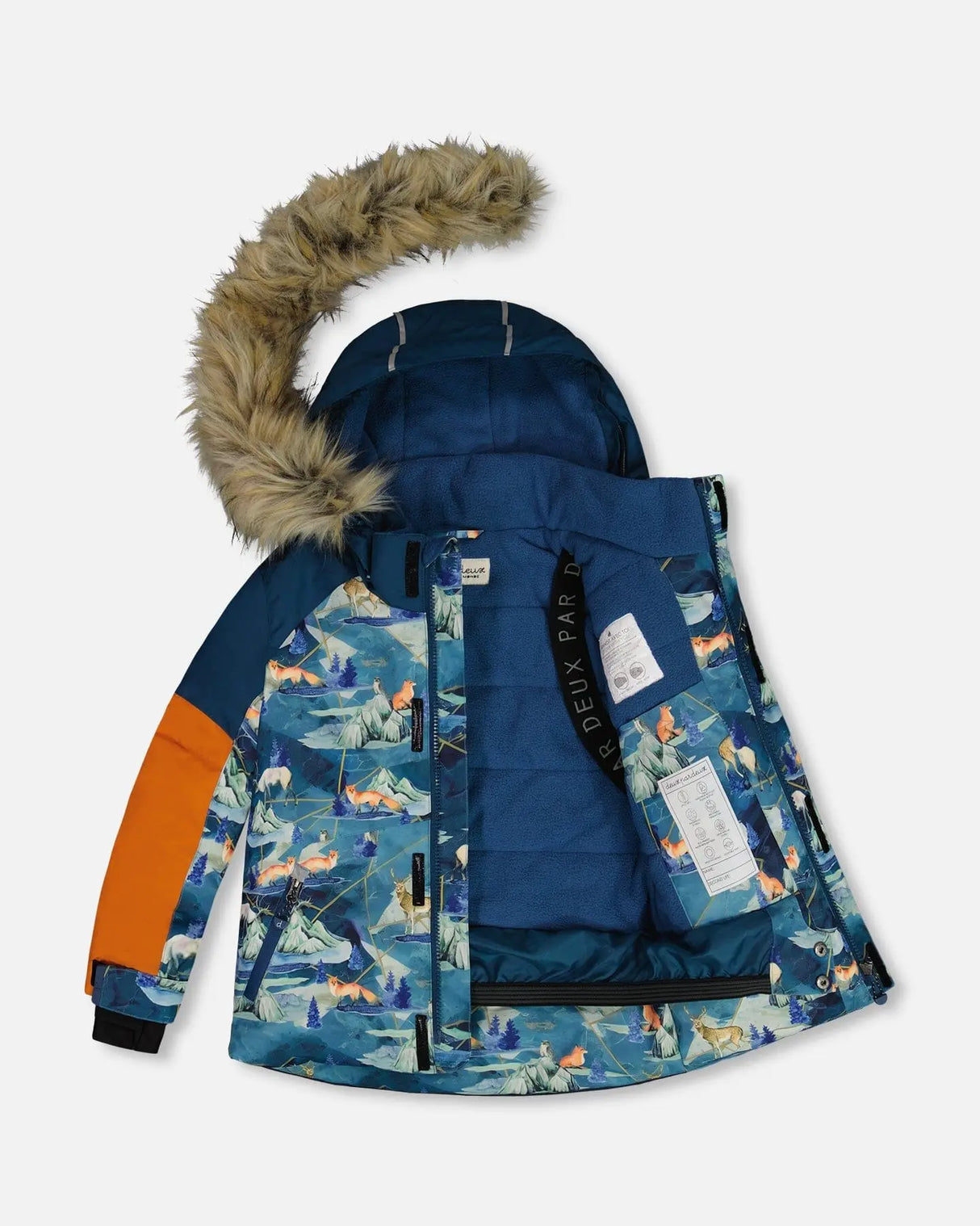 Two Piece Snowsuit Majolica Blue Printed Animals And Glaciers | Deux par Deux | Jenni Kidz