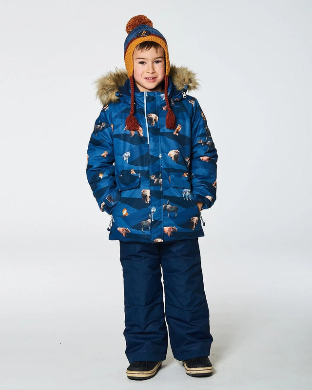 Two Piece Snowsuit Navy Printed Mountains Animals | Deux par Deux | Jenni Kidz