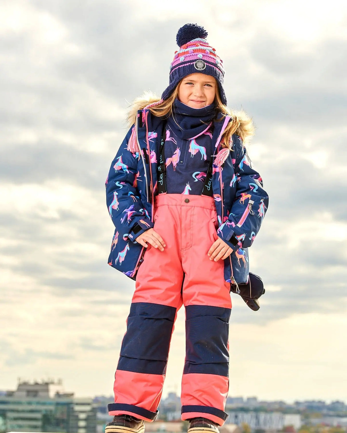 Two Piece Snowsuit Navy Printed Unicorns And Coral | Deux par Deux | Jenni Kidz