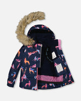 Two Piece Snowsuit Navy Printed Unicorns And Coral | Deux par Deux | Jenni Kidz